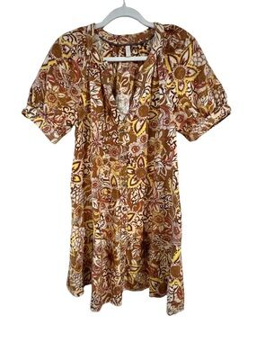 Pilcro Anthropologie Floral Mini Dress Boho 70s Cotton Linen S